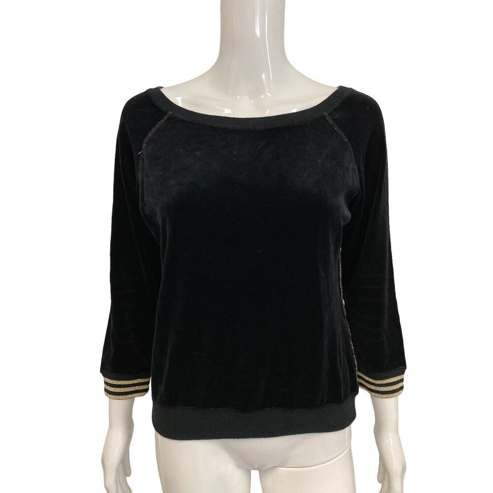 SONIA RYKIEL Black Velour Cotton Round Neck Pullover Top Sweatshirt Size M